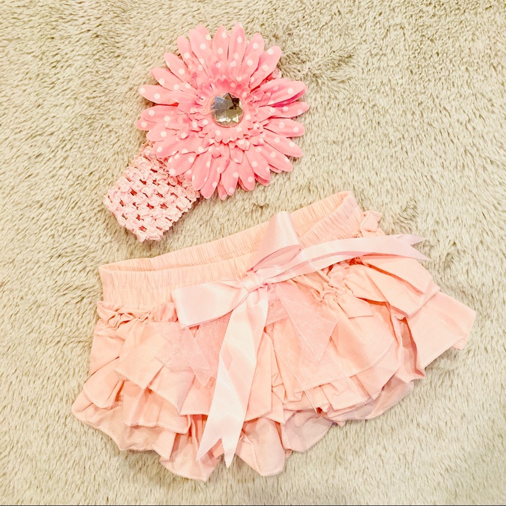 Diaper cover pants & flower hair band set